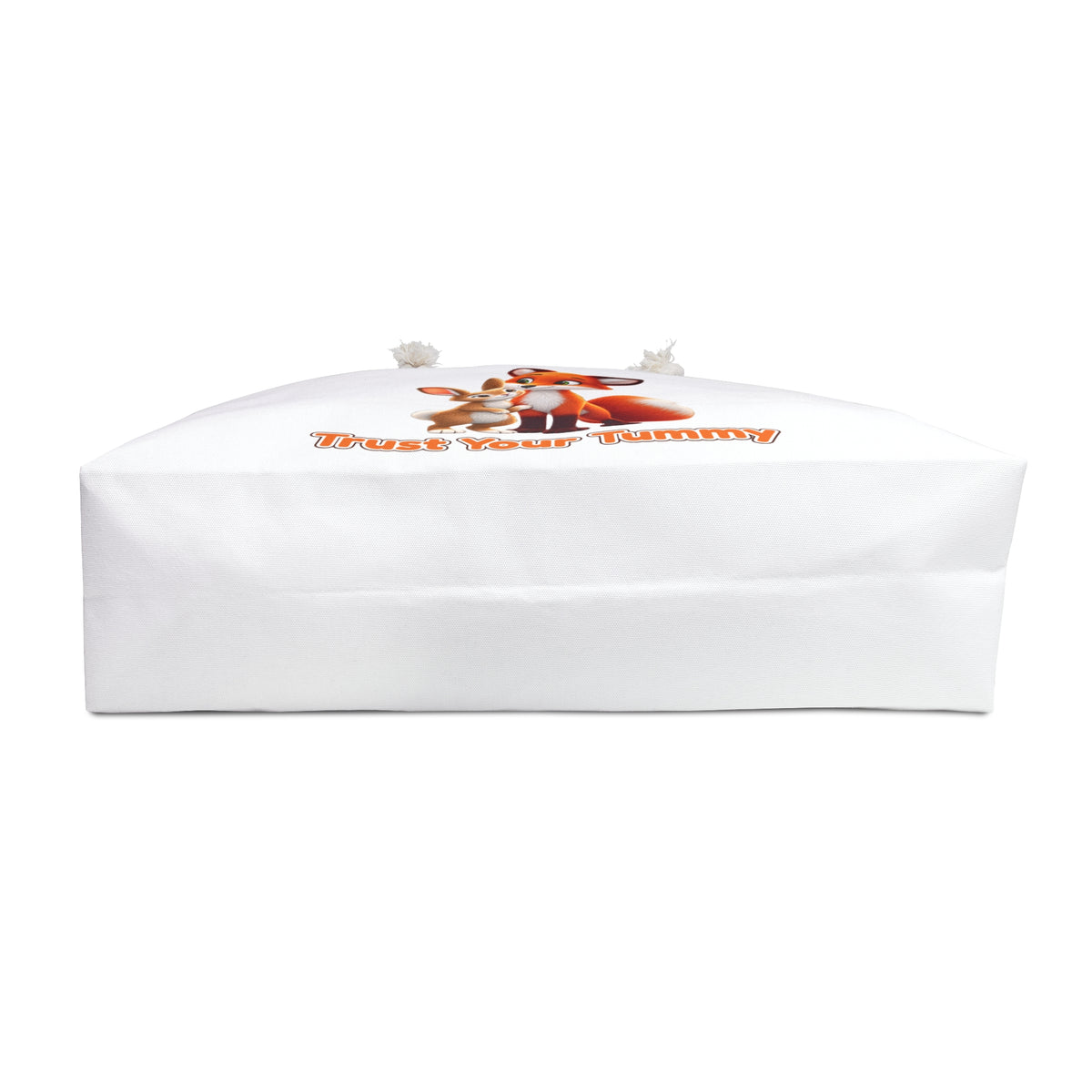 Brave Bunny & The Friendly Fox "Trust Your Tummy" White Weekender Tote Bag | Oversized Tote