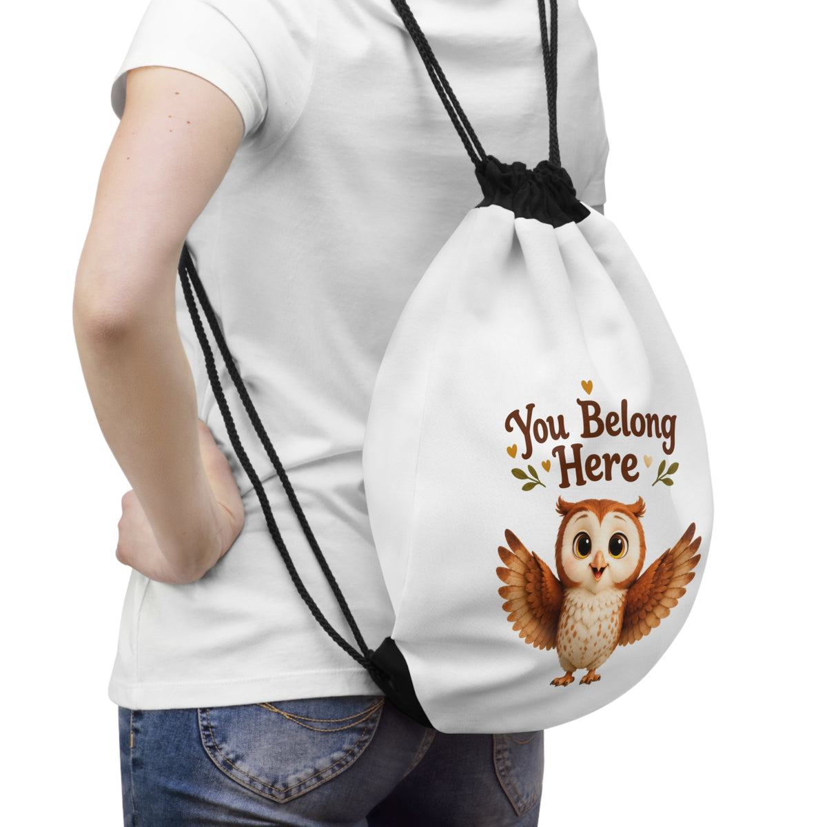 Olwyn the Owl "You Belong Here" Drawstring Book Bag | The Owl Without a Tree Kids Backpack
