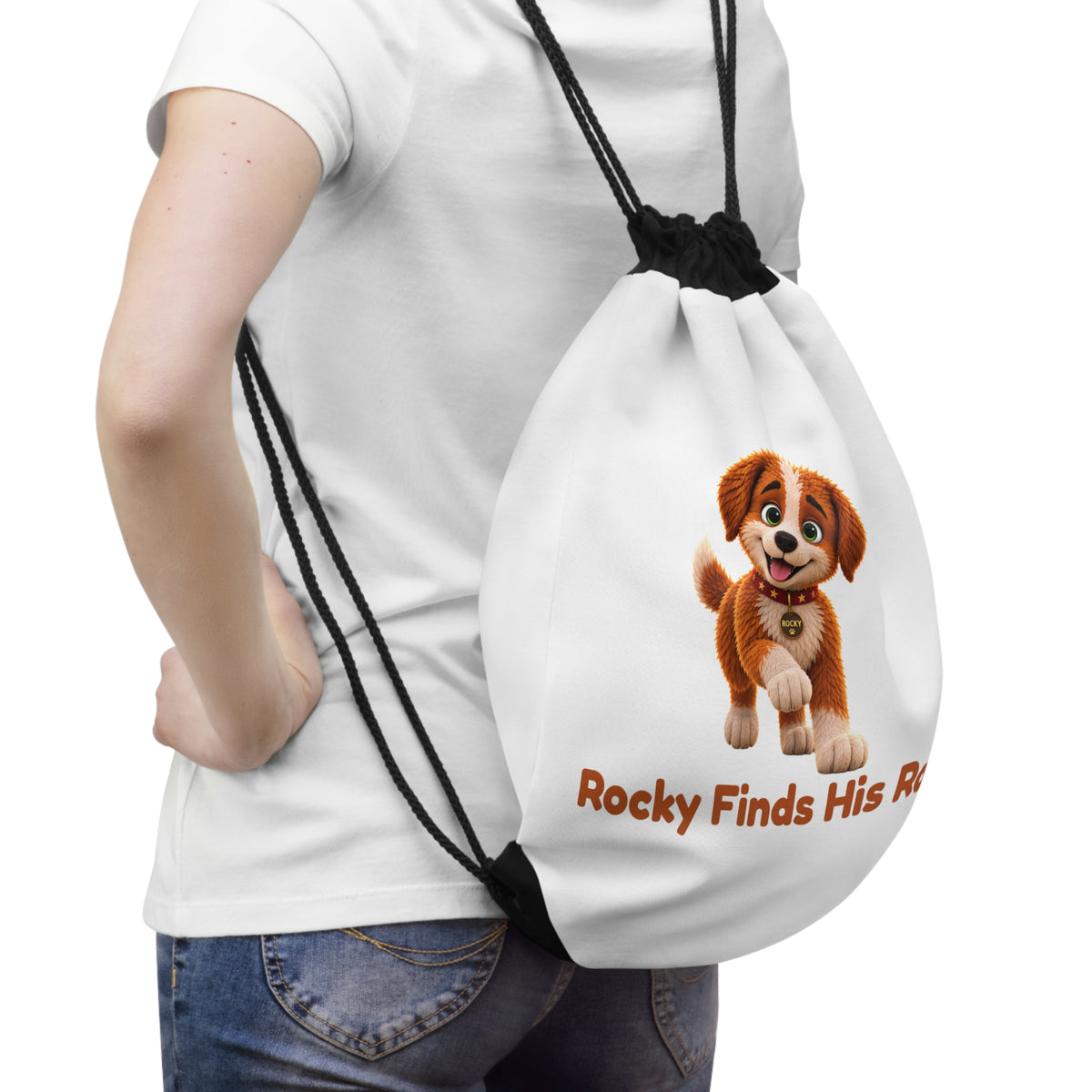 Rocky Finds His Roar Kids Drawstring Book Bag | Rocky the Puppy Backpack