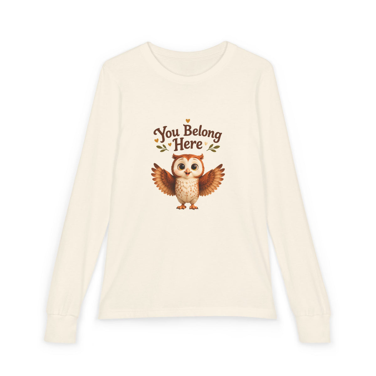 Olwyn the Owl "You Belong Here" Kids Long Sleeve Tee | The Owl Without a Tree