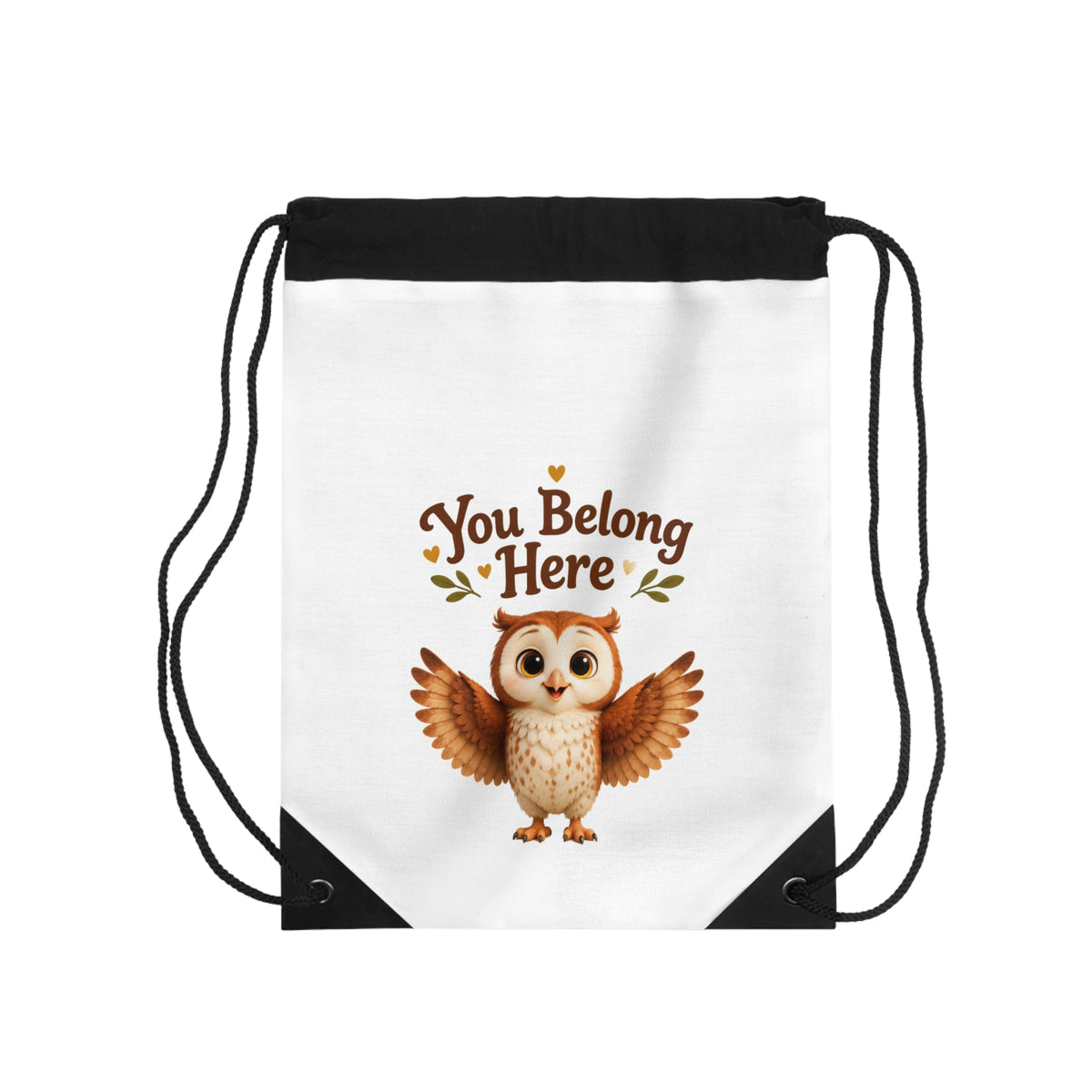 Olwyn the Owl "You Belong Here" Drawstring Book Bag | The Owl Without a Tree Kids Backpack