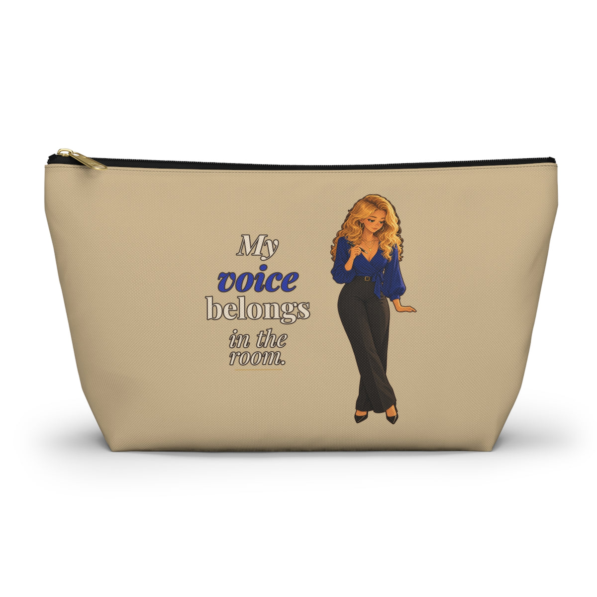 My Voice Belongs in the Room Makeup Pouch | Warm Tan | Andra Annette | Pounds to Go