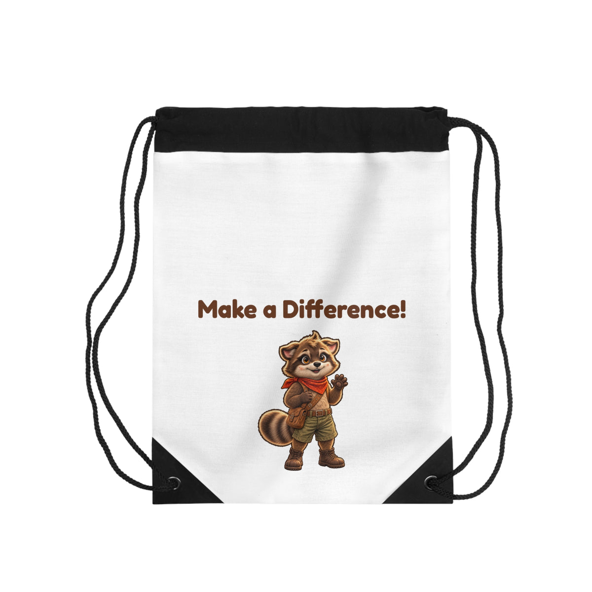 Milo the Raccoon "Make a Difference!" Drawstring Book Bag | Milo Makes a Mess and a Difference Kids Backpack