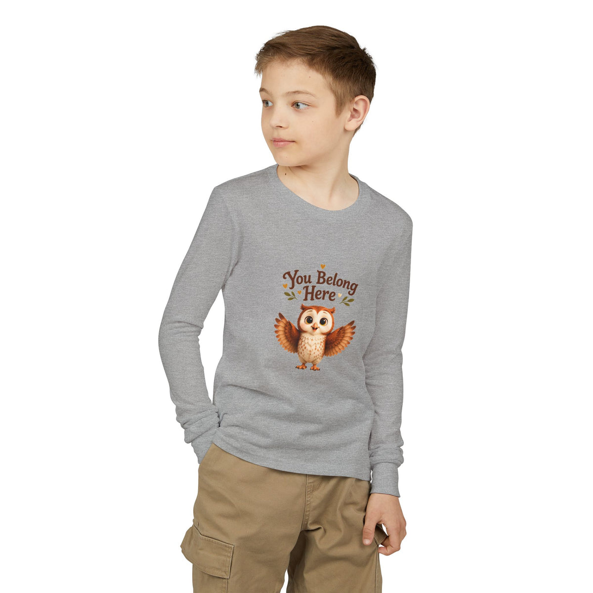 Olwyn the Owl "You Belong Here" Kids Long Sleeve Tee | The Owl Without a Tree