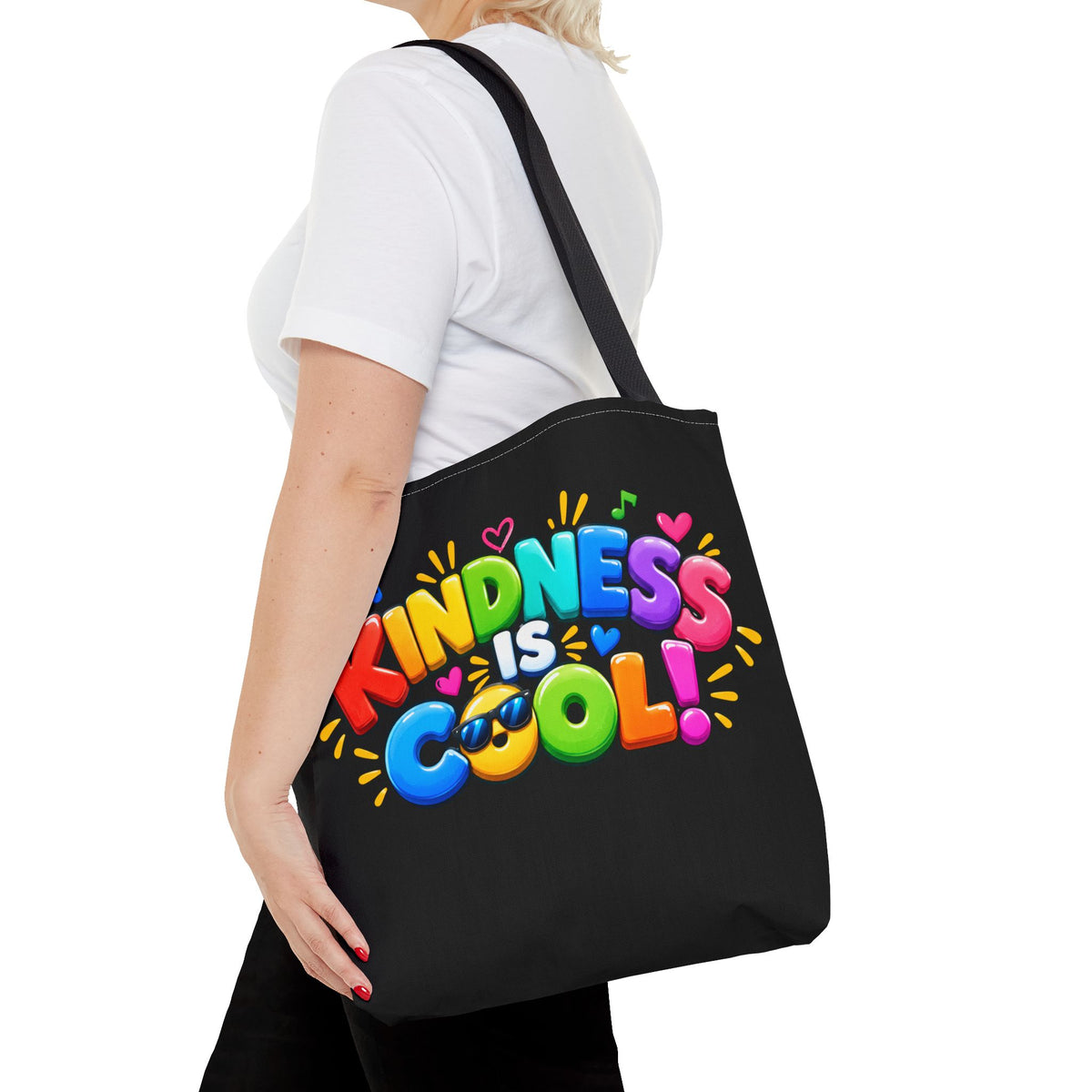 Kindness Is Cool Teacher Tote Bag | Black Tote with Colorful Handles | Teacher Gift