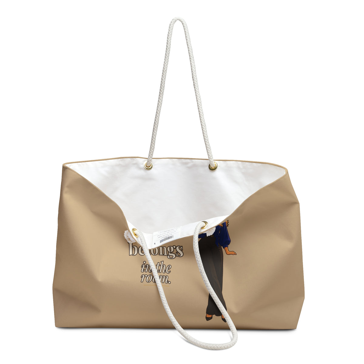 My Voice Belongs in the Room Tan Weekender Tote Bag | Andra Annette | Pounds to Go