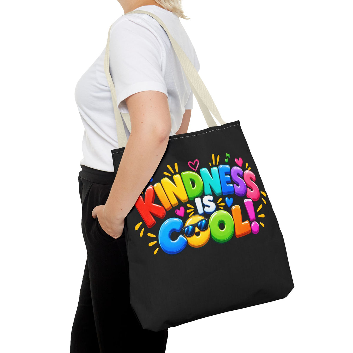 Kindness Is Cool Teacher Tote Bag | Black Tote with Colorful Handles | Teacher Gift