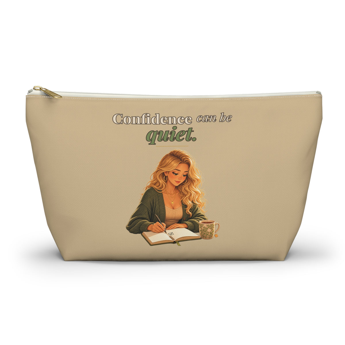 Confidence Can Be Quiet Makeup Pouch | Warm Tan | Andra Annette | Pounds to Go