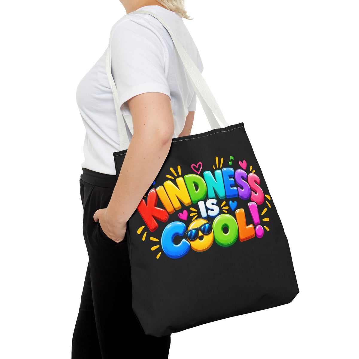 Kindness Is Cool Teacher Tote Bag | Black Tote with Colorful Handles | Teacher Gift