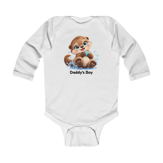 Ollie Wobbles Daddy's Boy Long Sleeve Baby Bodysuit - Cute Baby Otter Onesie