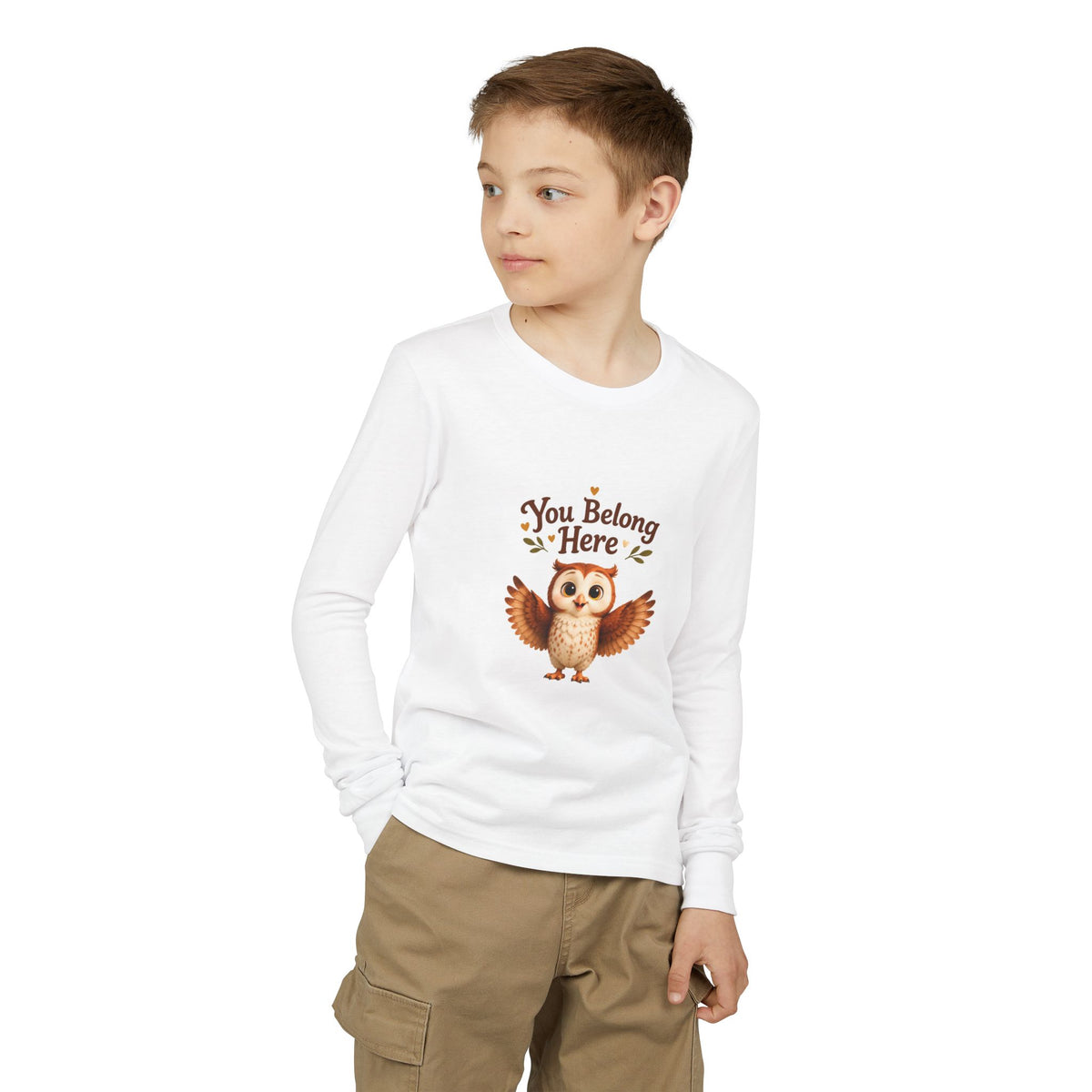 Olwyn the Owl "You Belong Here" Kids Long Sleeve Tee | The Owl Without a Tree