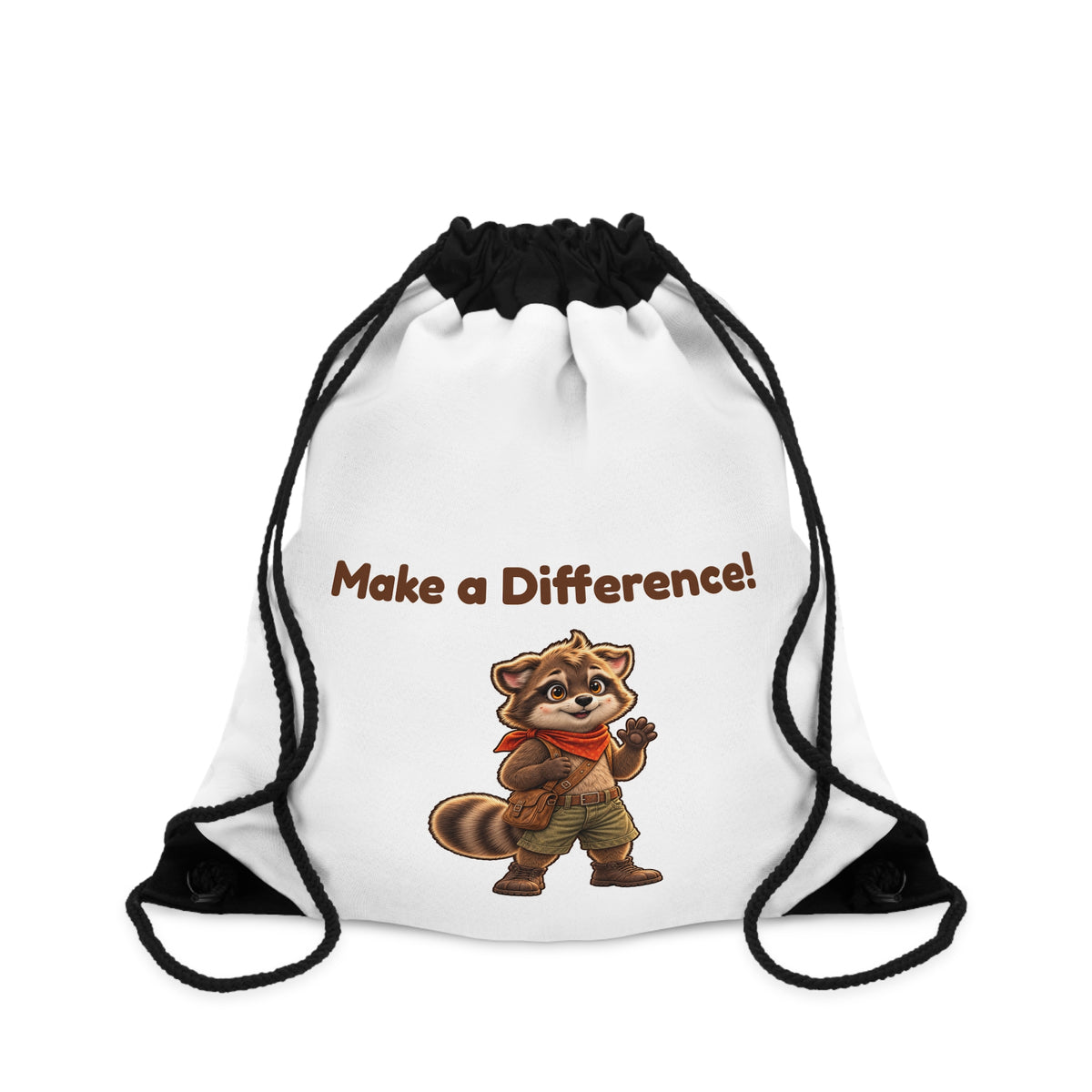 Milo the Raccoon "Make a Difference!" Drawstring Book Bag | Milo Makes a Mess and a Difference Kids Backpack