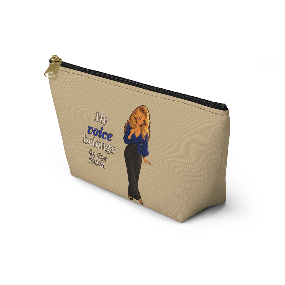 My Voice Belongs in the Room Makeup Pouch | Warm Tan | Andra Annette | Pounds to Go