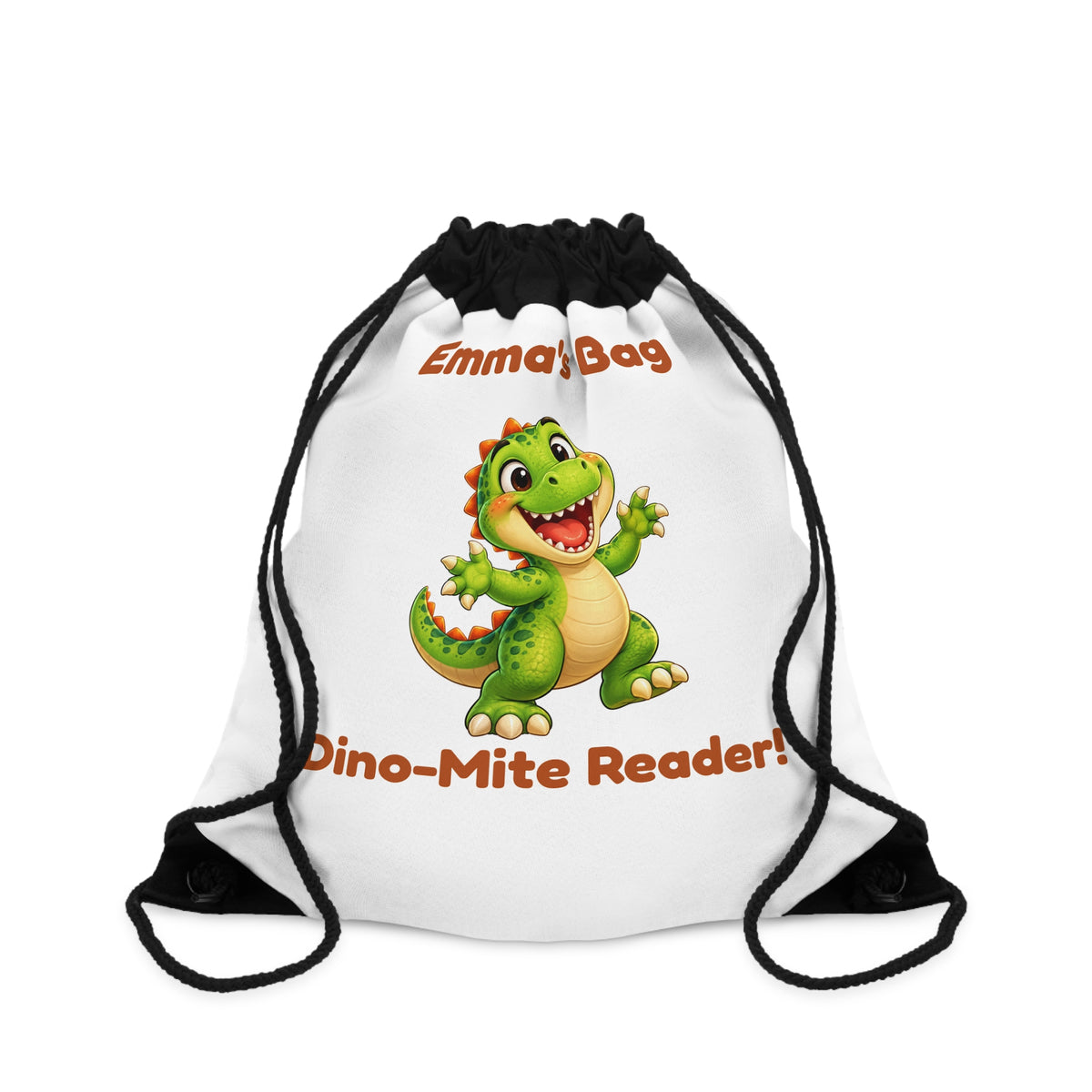 Personalized Dinosaur Kids Drawstring Book Bag | Dino-Mite Reader Custom Name Backpack