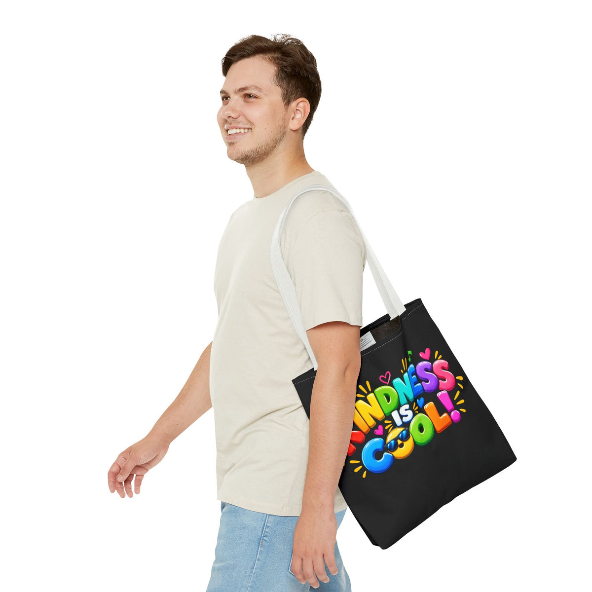 Kindness Is Cool Teacher Tote Bag | Black Tote with Colorful Handles | Teacher Gift