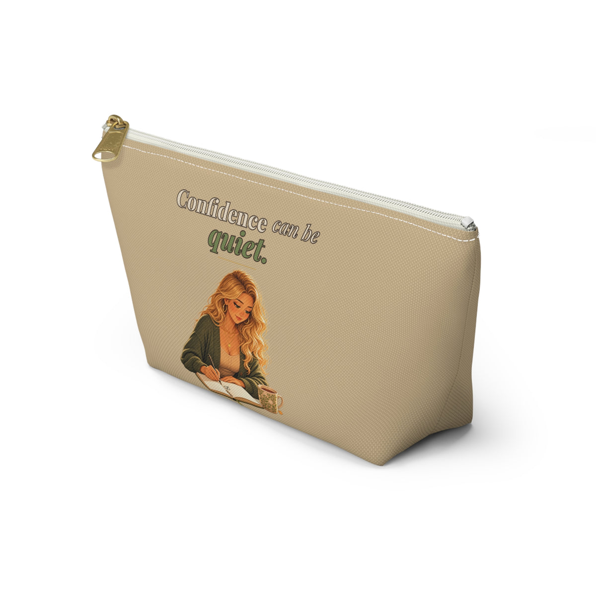 Confidence Can Be Quiet Makeup Pouch | Warm Tan | Andra Annette | Pounds to Go
