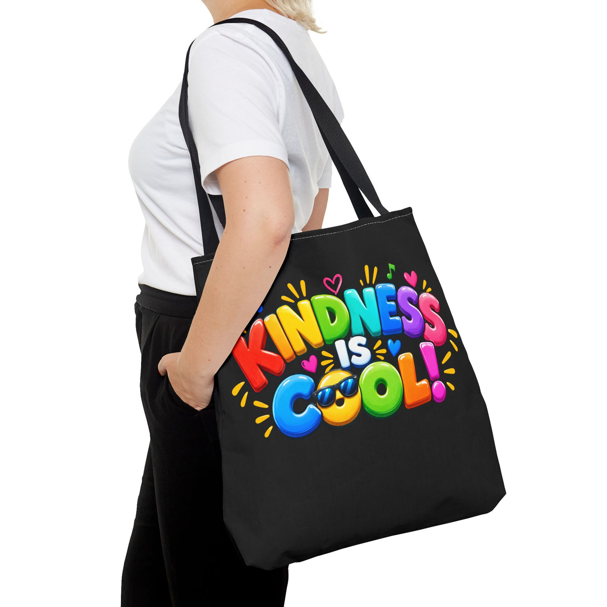Kindness Is Cool Teacher Tote Bag | Black Tote with Colorful Handles | Teacher Gift
