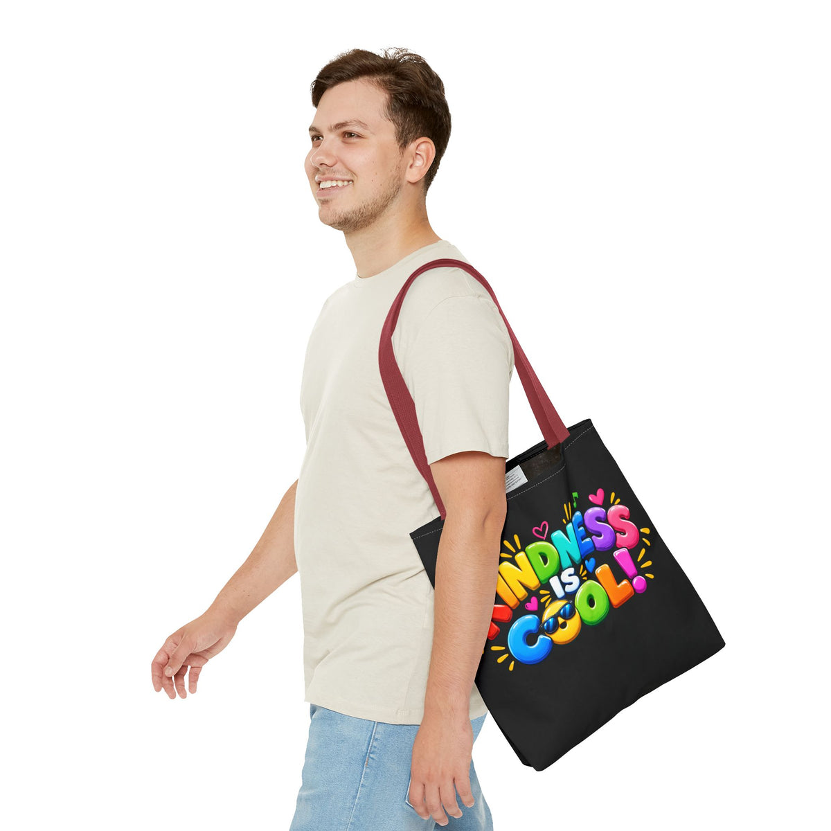 Kindness Is Cool Teacher Tote Bag | Black Tote with Colorful Handles | Teacher Gift