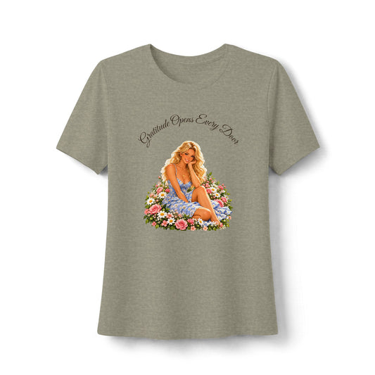Gratitude Opens Every Door Women's Tee | Faith Floral Shirt | Andra Annette | Pounds to Go