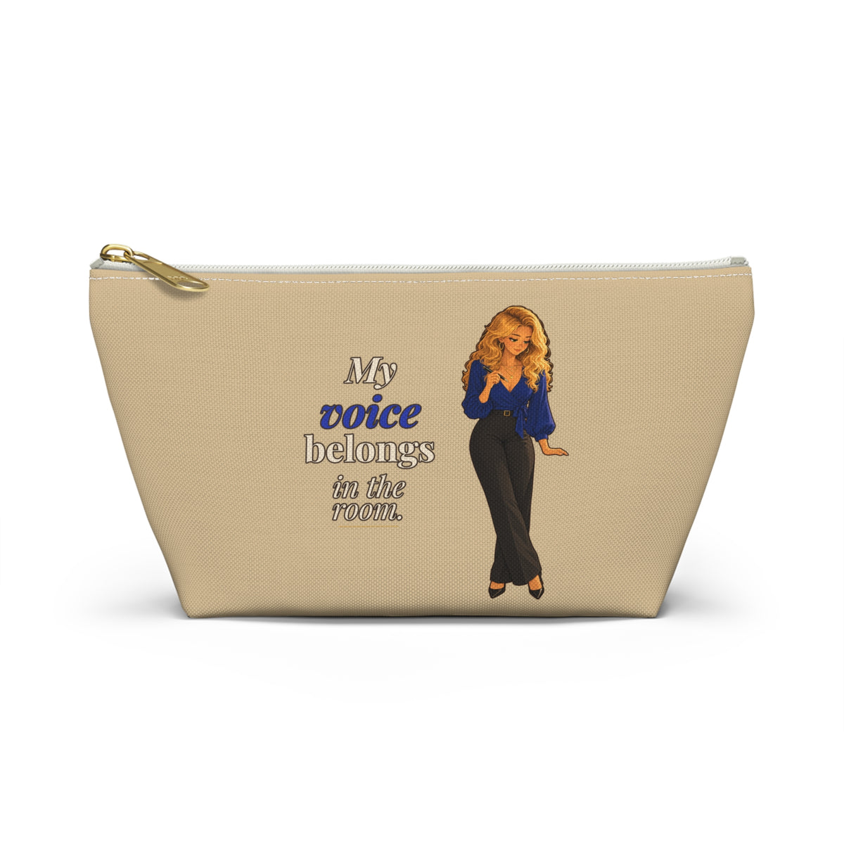 My Voice Belongs in the Room Makeup Pouch | Warm Tan | Andra Annette | Pounds to Go