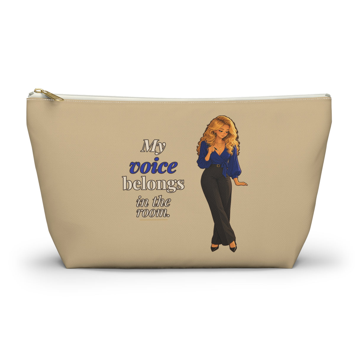 My Voice Belongs in the Room Makeup Pouch | Warm Tan | Andra Annette | Pounds to Go