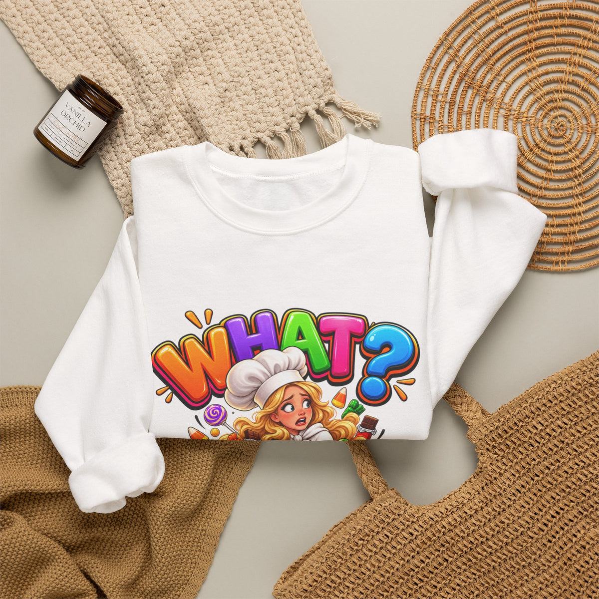 WHAT? Halloween Candy Chef Sweatshirt - Funny Candy Overload Crewneck
