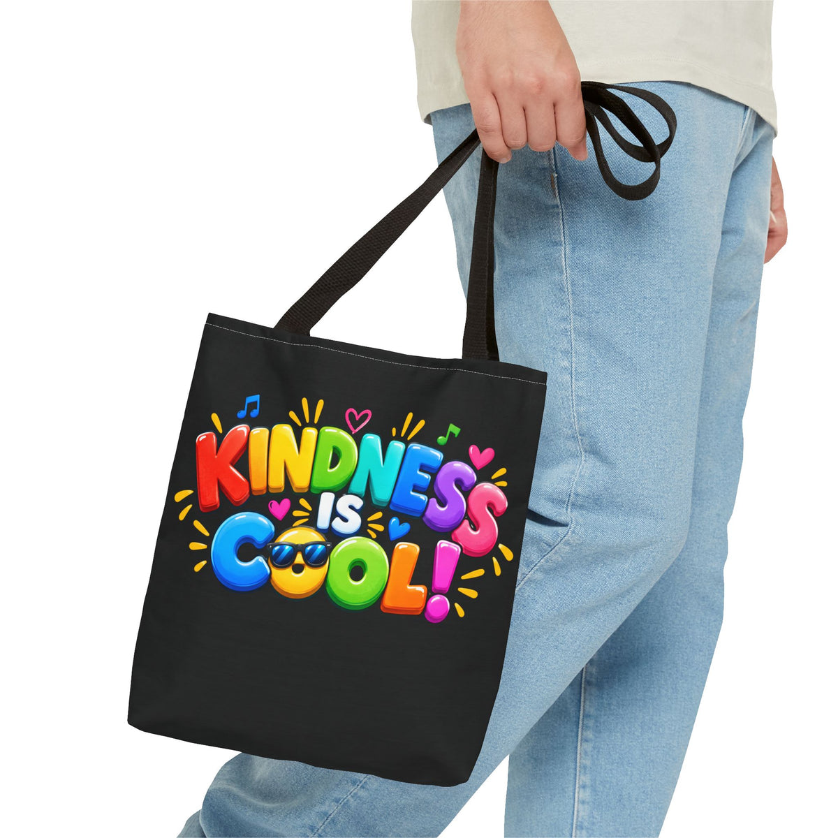 Kindness Is Cool Teacher Tote Bag | Black Tote with Colorful Handles | Teacher Gift