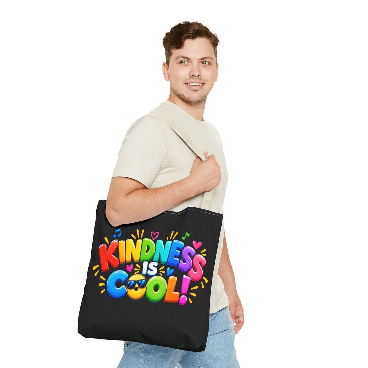 Kindness Is Cool Teacher Tote Bag | Black Tote with Colorful Handles | Teacher Gift