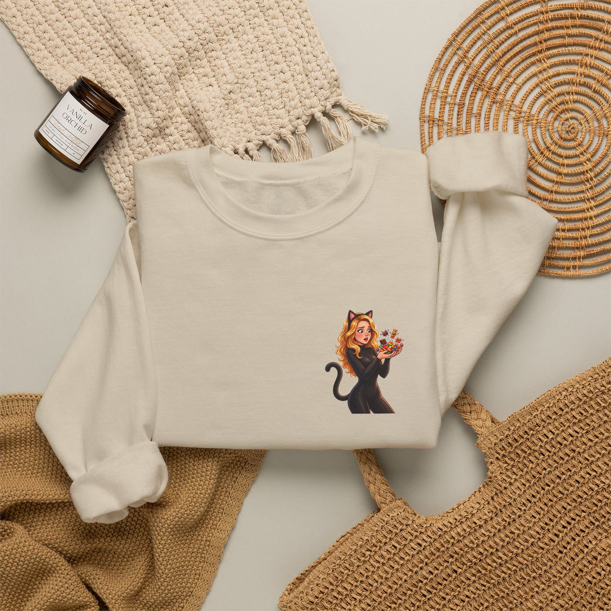 Candy Cat Pocket Crewneck Sweatshirt | Andra Annette | Pounds to Go