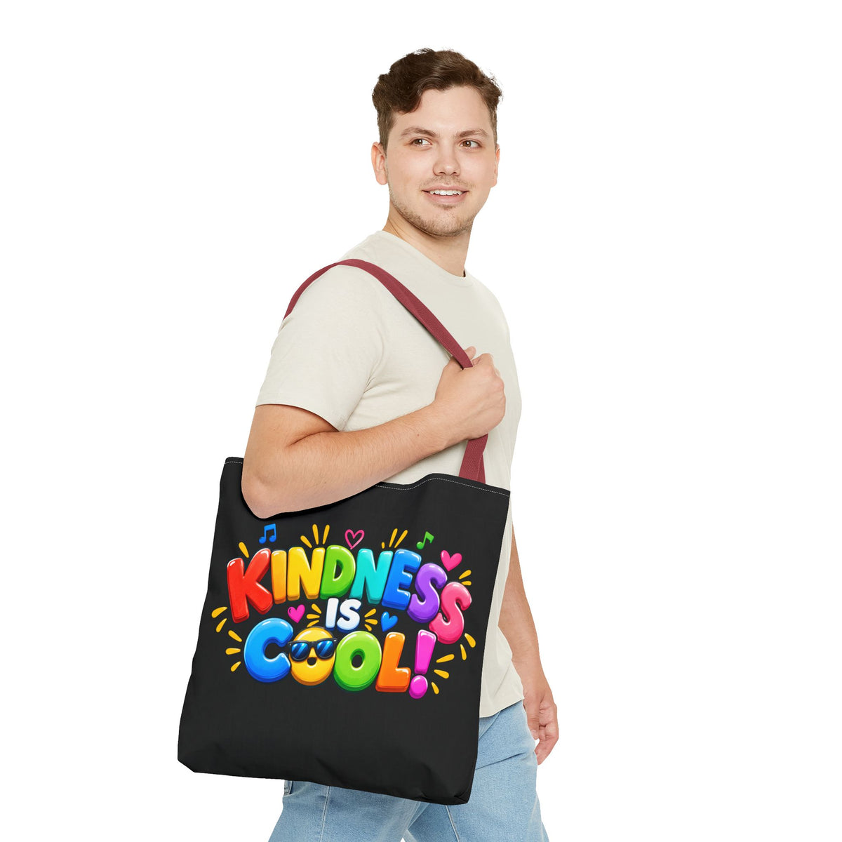 Kindness Is Cool Teacher Tote Bag | Black Tote with Colorful Handles | Teacher Gift