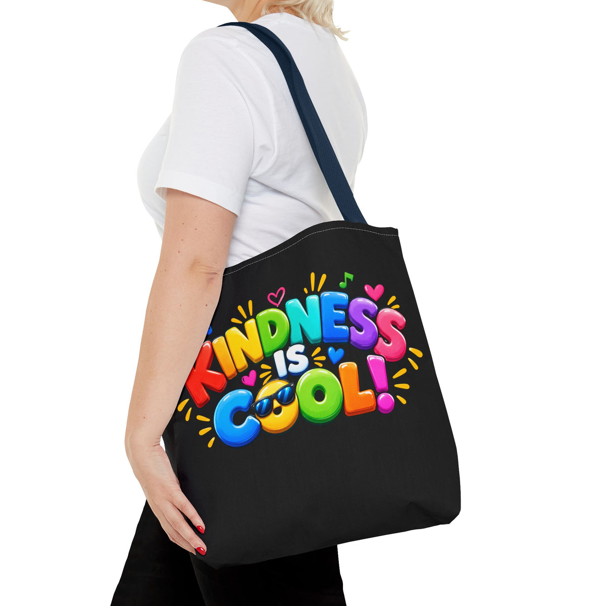 Kindness Is Cool Teacher Tote Bag | Black Tote with Colorful Handles | Teacher Gift