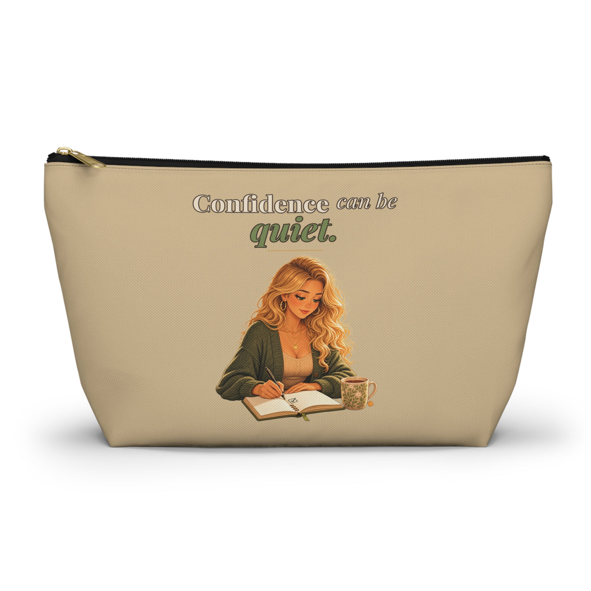 Confidence Can Be Quiet Makeup Pouch | Warm Tan | Andra Annette | Pounds to Go