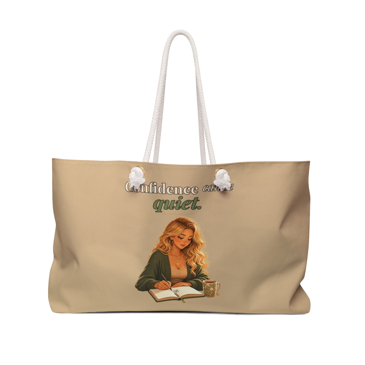 Confidence Can Be Quiet Tan Weekender Tote Bag | Andra Annette | Pounds to Go