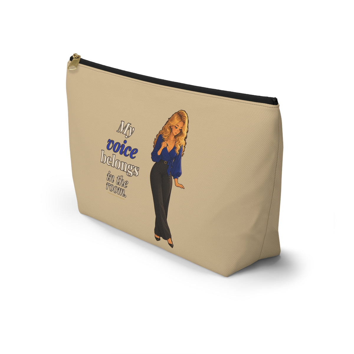 My Voice Belongs in the Room Makeup Pouch | Warm Tan | Andra Annette | Pounds to Go