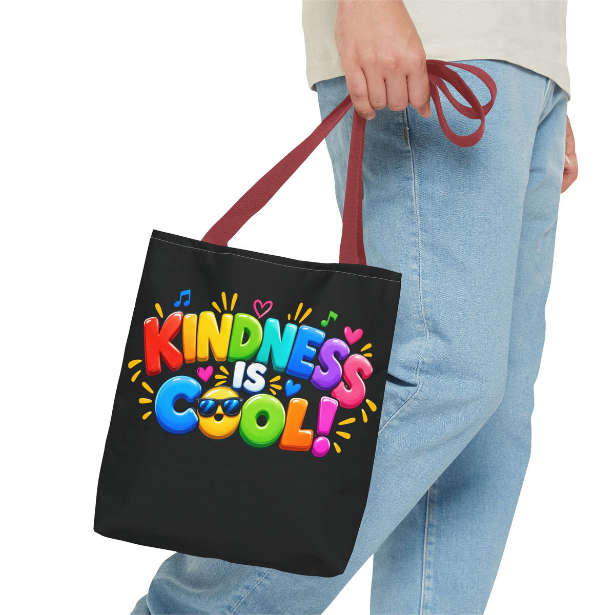Kindness Is Cool Teacher Tote Bag | Black Tote with Colorful Handles | Teacher Gift