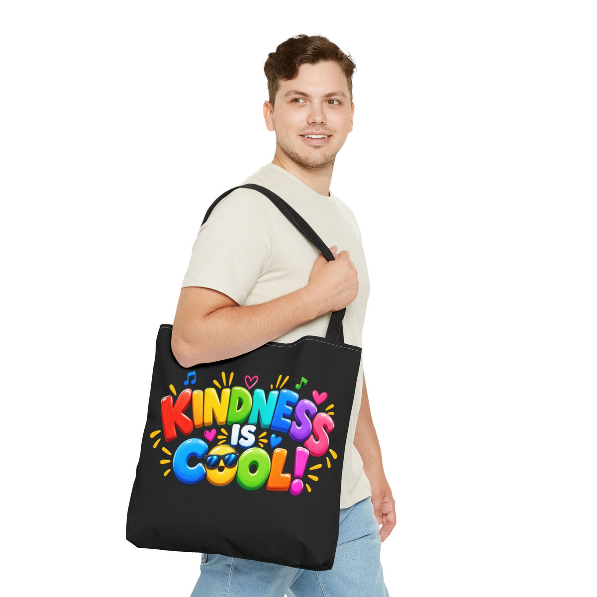 Kindness Is Cool Teacher Tote Bag | Black Tote with Colorful Handles | Teacher Gift