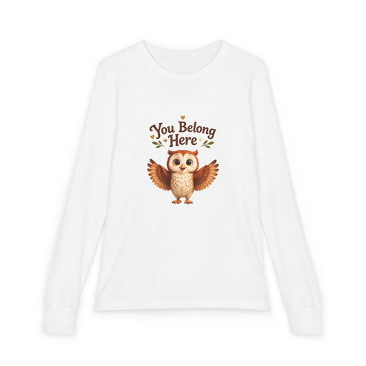 Olwyn the Owl "You Belong Here" Kids Long Sleeve Tee | The Owl Without a Tree