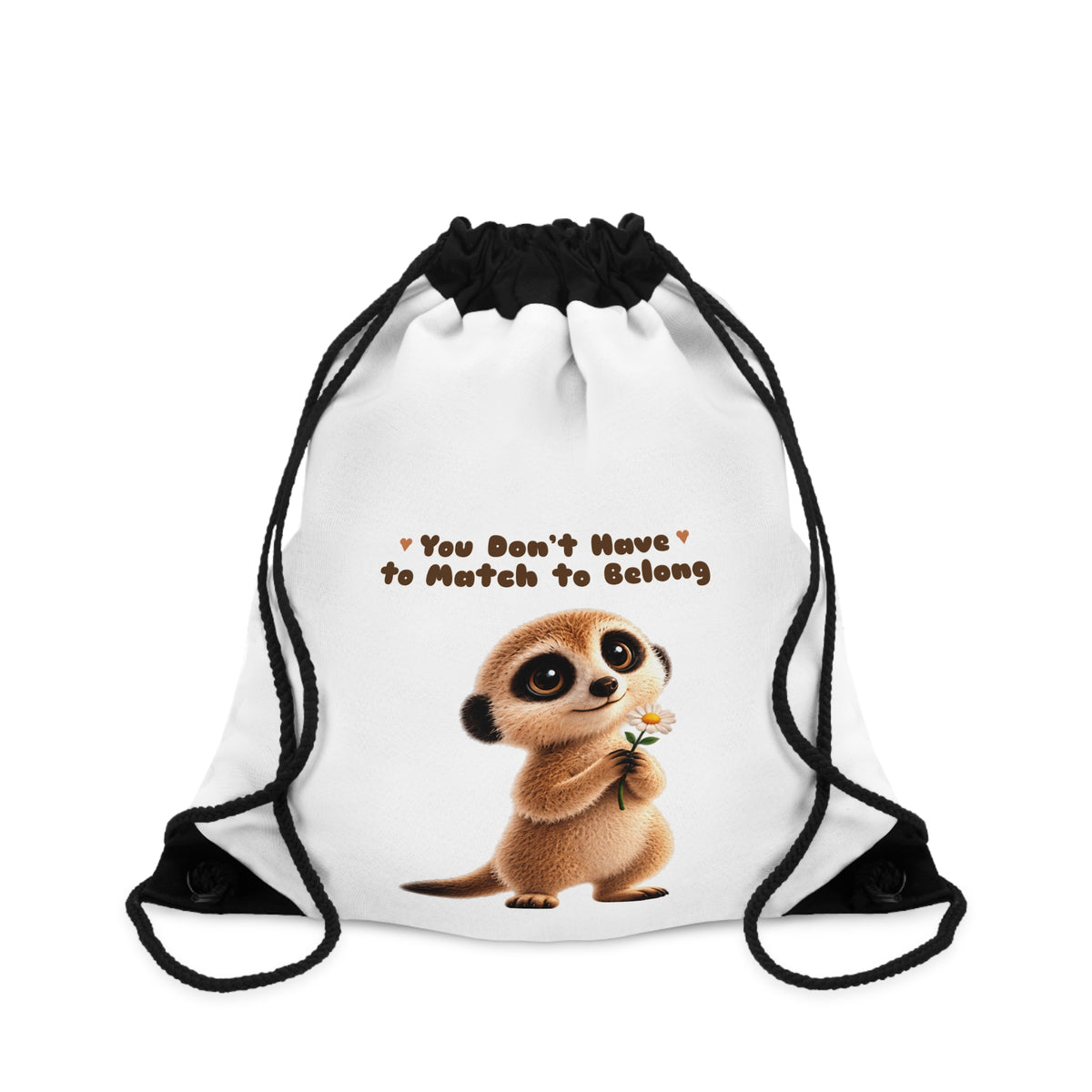 Milo the Meerkat "You Don't Have to Match to Belong" Drawstring Book Bag | The Meerkat in the Mountains Kids Backpack
