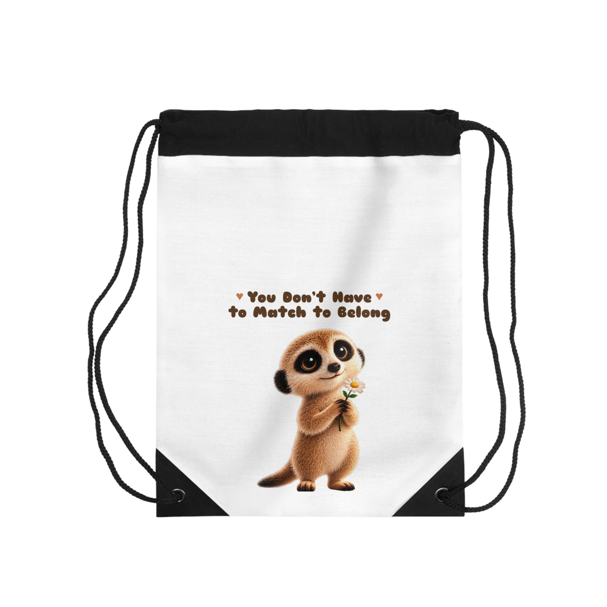 Milo the Meerkat "You Don't Have to Match to Belong" Drawstring Book Bag | The Meerkat in the Mountains Kids Backpack