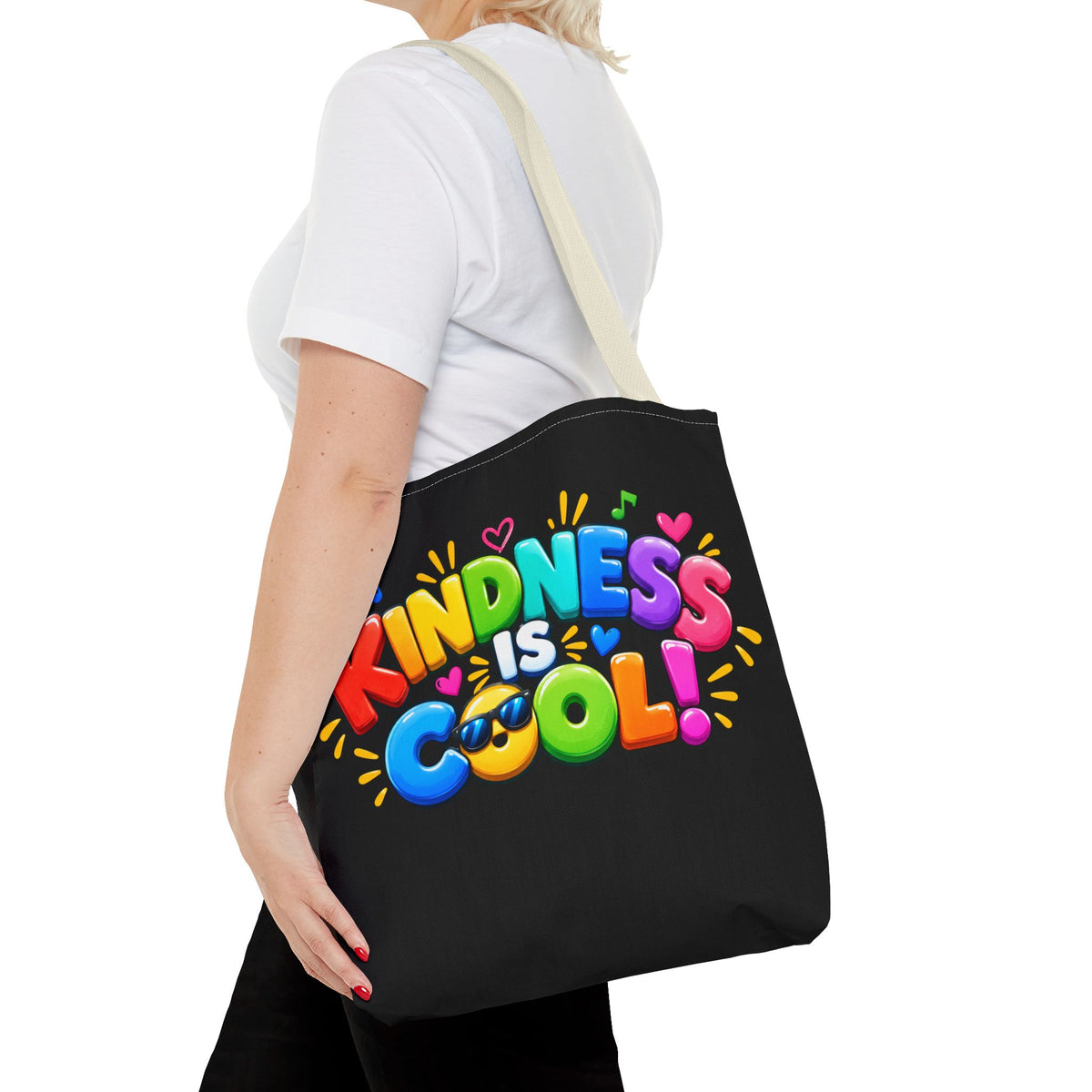 Kindness Is Cool Teacher Tote Bag | Black Tote with Colorful Handles | Teacher Gift