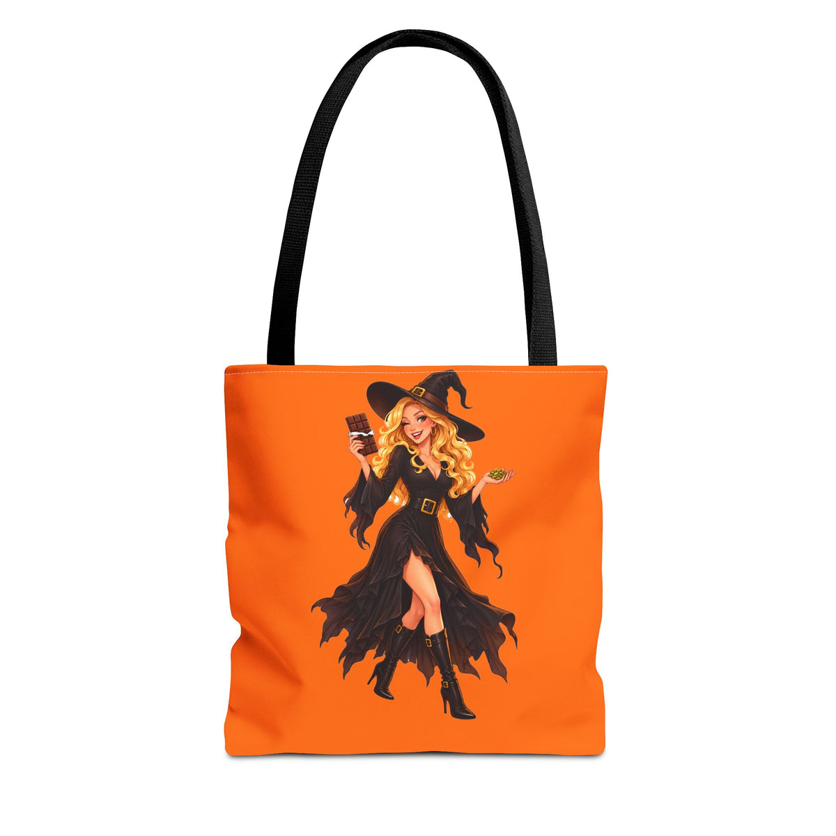 Chocolate Witch Trick-or-Treat Tote Bag - Pumpkin Orange | Andra Annette | Pounds to Go