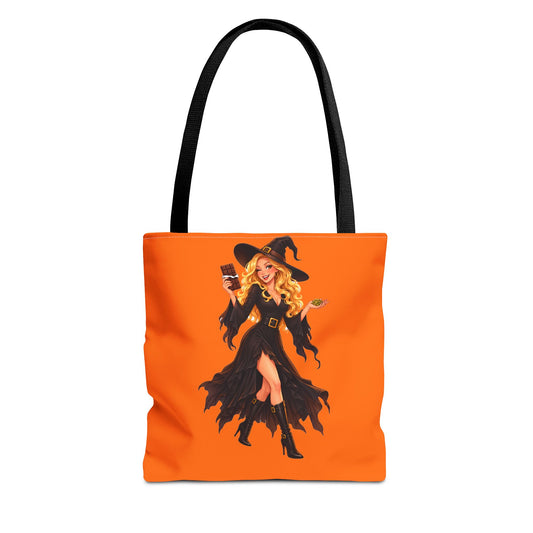Chocolate Witch Trick-or-Treat Tote Bag - Pumpkin Orange | Andra Annette | Pounds to Go