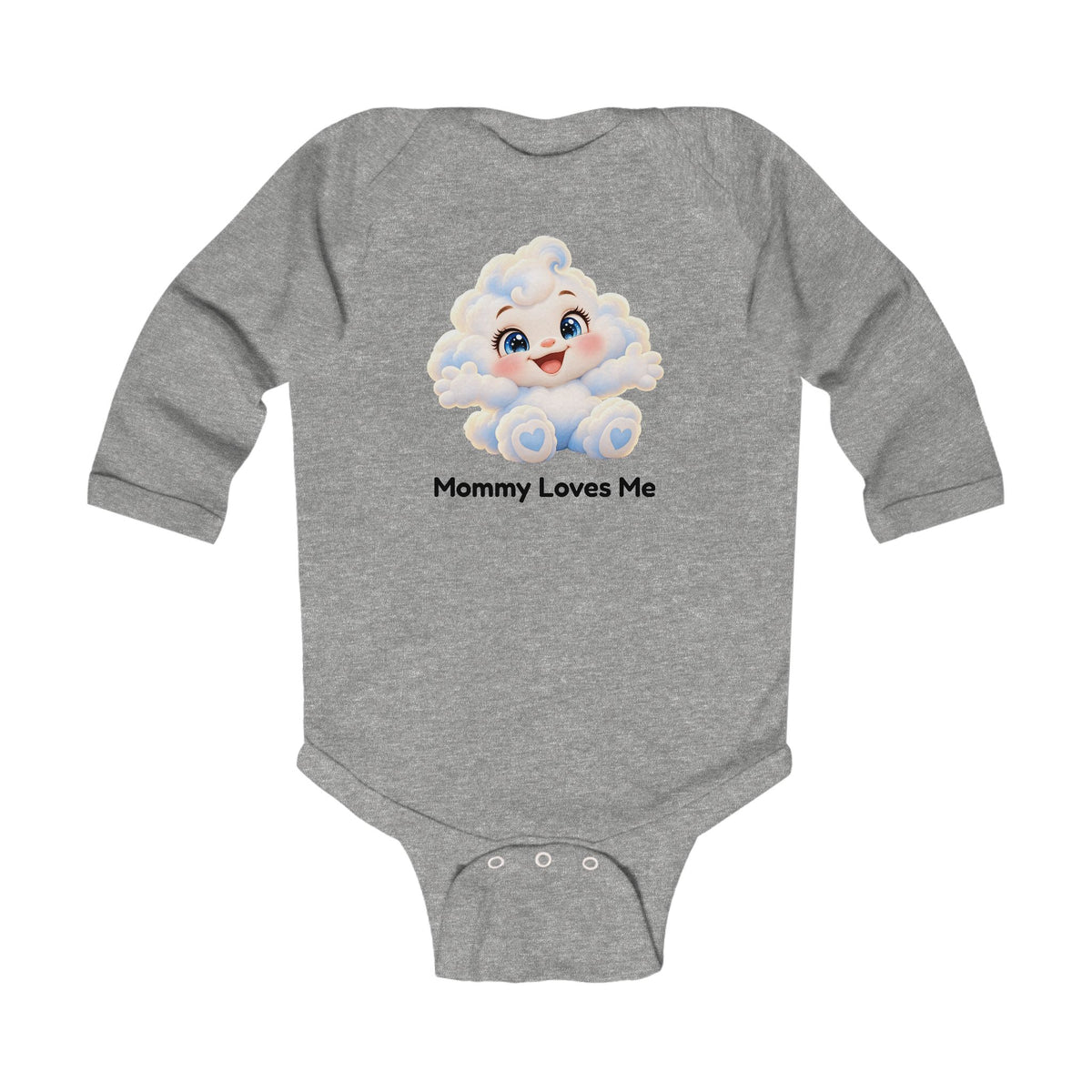 Cuddle McFluff Mommy Loves Me Long Sleeve Baby Bodysuit - Cute Cloud Onesie