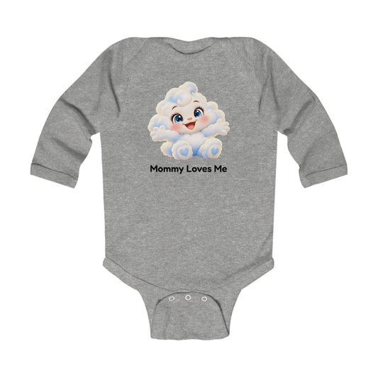Cuddle McFluff Mommy Loves Me Long Sleeve Baby Bodysuit - Cute Cloud Onesie