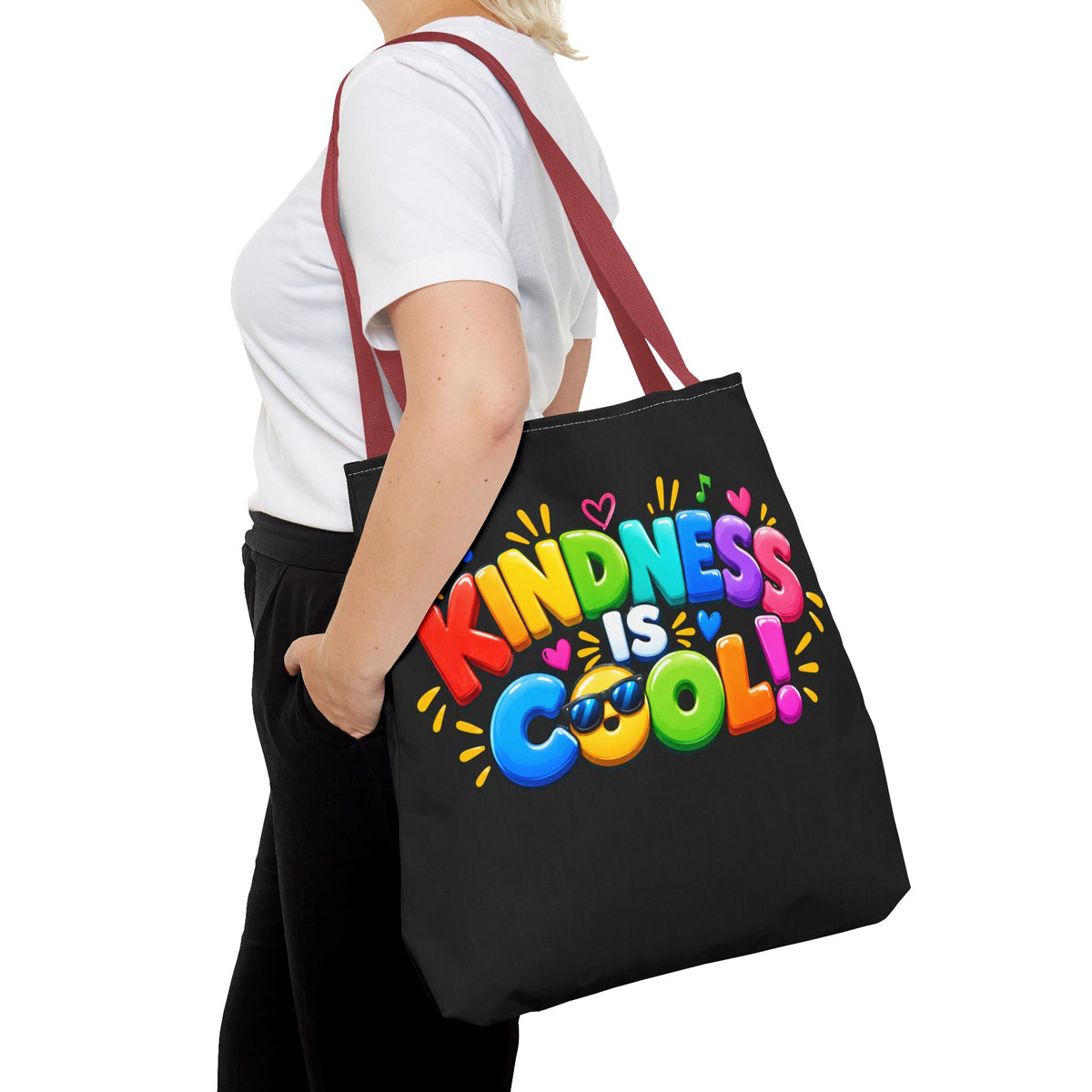 Kindness Is Cool Teacher Tote Bag | Black Tote with Colorful Handles | Teacher Gift
