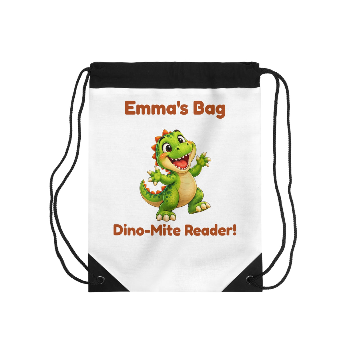 Personalized Dinosaur Kids Drawstring Book Bag | Dino-Mite Reader Custom Name Backpack