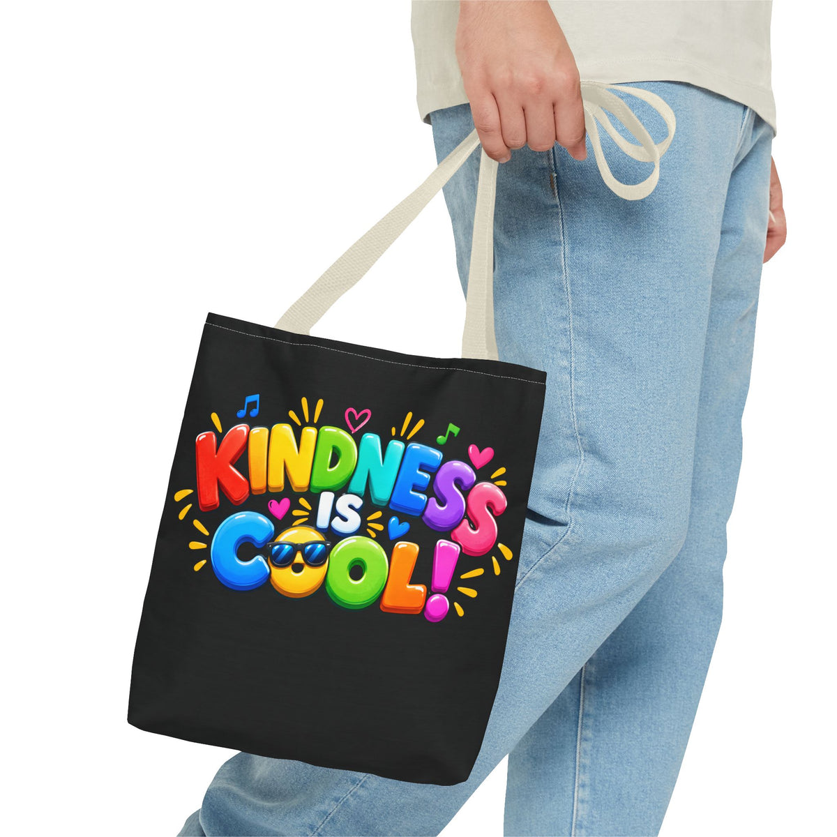 Kindness Is Cool Teacher Tote Bag | Black Tote with Colorful Handles | Teacher Gift