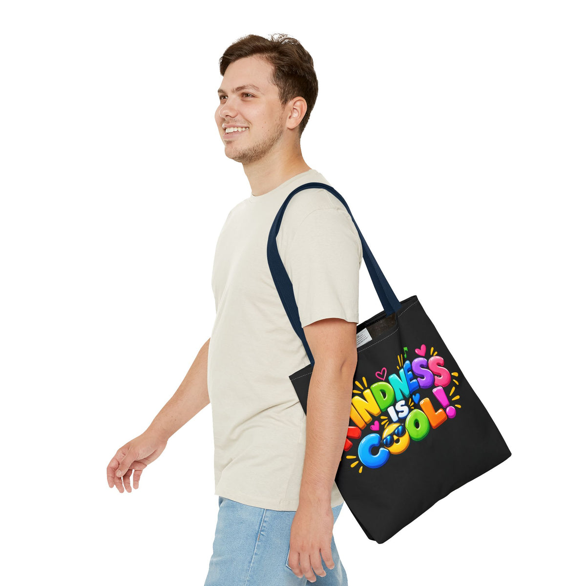 Kindness Is Cool Teacher Tote Bag | Black Tote with Colorful Handles | Teacher Gift