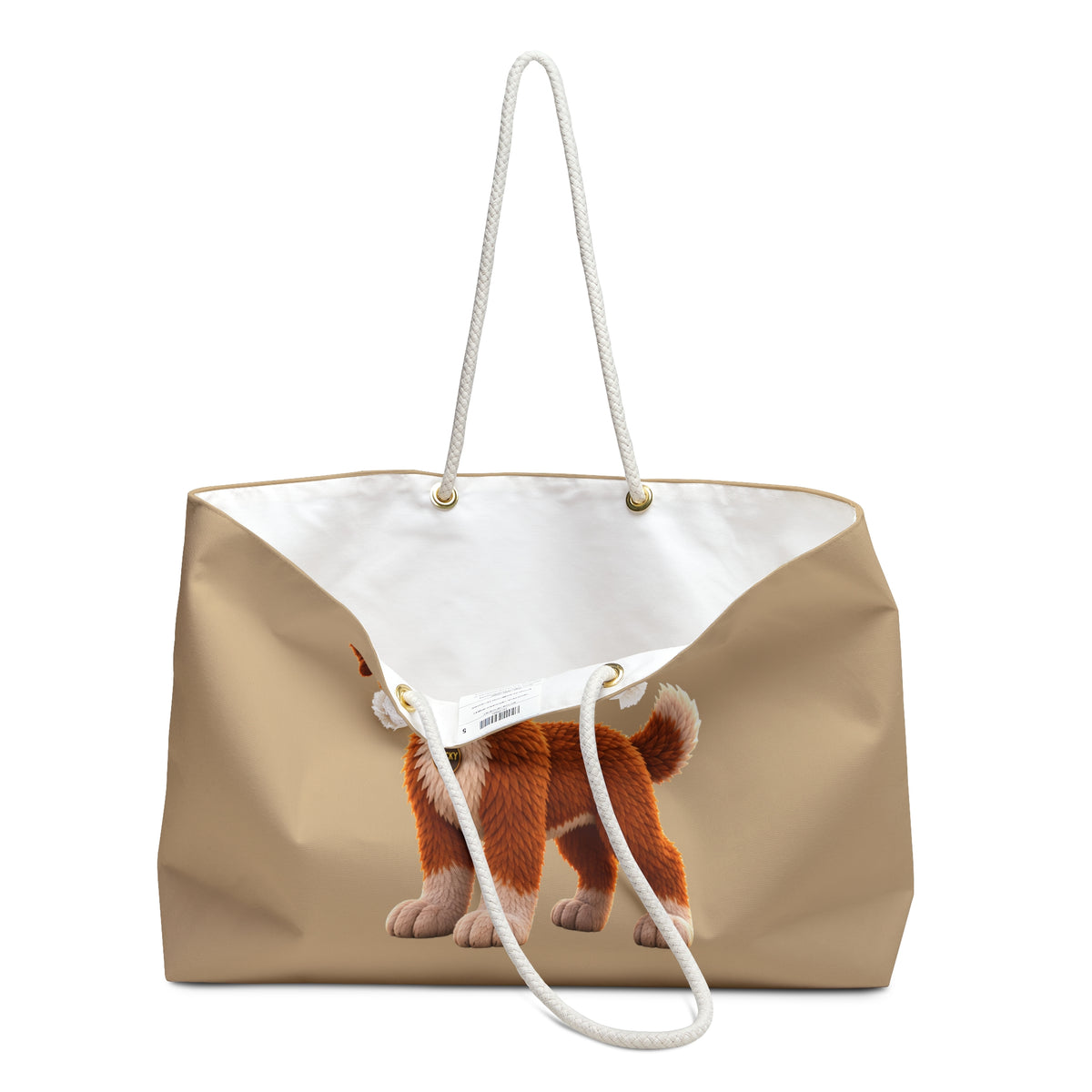 Rocky Finds His Roar Tan Weekender Tote Bag | Rocky the Puppy Oversized Tote