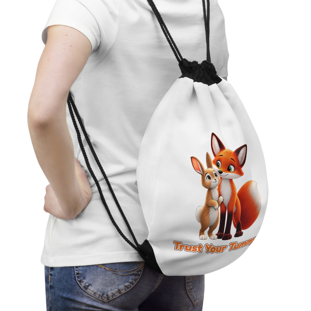 Personalized Brave Bunny & The Friendly Fox Drawstring Book Bag | Custom Name Kids Backpack